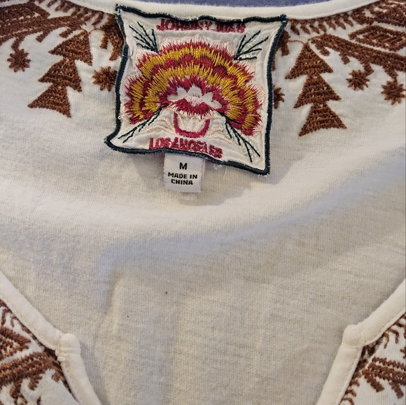 Johnny Was White Shirt with Lt. Brown Embroidery(B2) - Picture 5 of 5